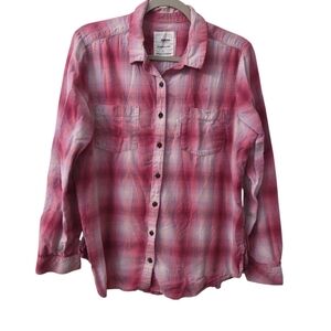 Sonoma Women's Pink White Plaid Button Down Shirt
